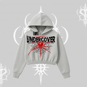 Beyaz Crop Kapşonlu Sweatshirt Spider Undercover