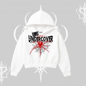 Beyaz Crop Kapşonlu Sweatshirt Spider Undercover