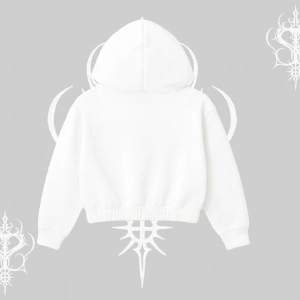 Beyaz Crop Kapşonlu Sweatshirt Spider Undercover
