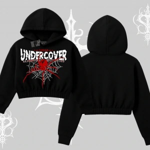 Beyaz Crop Kapşonlu Sweatshirt Spider Undercover