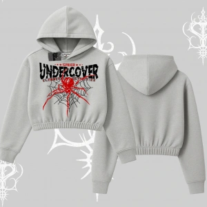 Beyaz Crop Kapşonlu Sweatshirt Spider Undercover