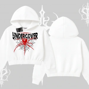 Beyaz Crop Kapşonlu Sweatshirt Spider Undercover