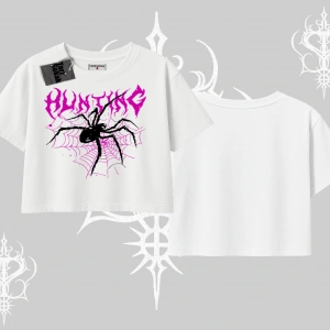 Beyaz Crop Tişört Autumn Spider