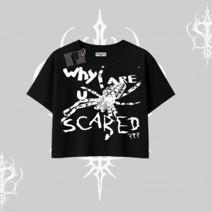 Beyaz Crop Tişört Why are u Scared