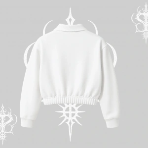 Beyaz Crop Yarım Fermuarlı Sweatshirt Autumn Spider