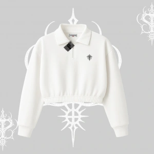 Beyaz Crop Yarım Fermuarlı Sweatshirt Özel logolu