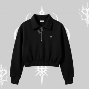 Beyaz Crop Yarım Fermuarlı Sweatshirt Özel logolu