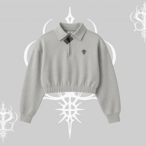 Beyaz Crop Yarım Fermuarlı Sweatshirt Özel logolu