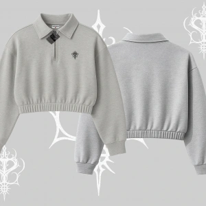 Beyaz Crop Yarım Fermuarlı Sweatshirt Özel logolu