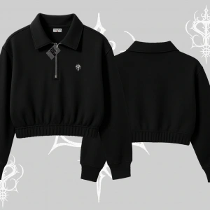 Beyaz Crop Yarım Fermuarlı Sweatshirt Özel logolu