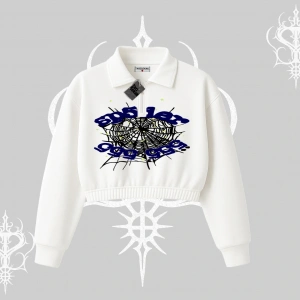 Beyaz Crop Yarım Fermuarlı Sweatshirt Sp55der