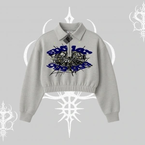 Beyaz Crop Yarım Fermuarlı Sweatshirt Sp55der