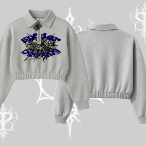 Beyaz Crop Yarım Fermuarlı Sweatshirt Sp55der