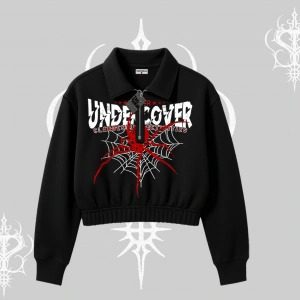 Beyaz Crop Yarım Fermuarlı Sweatshirt Spider Undercover