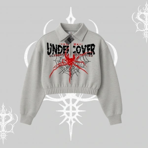 Beyaz Crop Yarım Fermuarlı Sweatshirt Spider Undercover