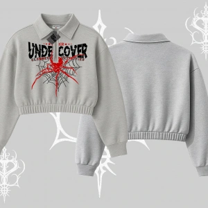 Beyaz Crop Yarım Fermuarlı Sweatshirt Spider Undercover