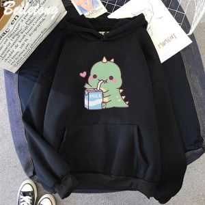 Beyaz Dinozor boy karikatür Hoodie sevimlikız rahat komik lar için Ka