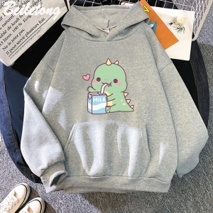 Beyaz Dinozor boy karikatür Hoodie sevimlikız rahat komik lar için Ka