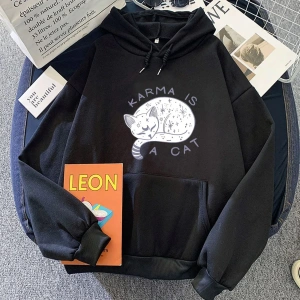 Beyaz Eras turu Karma bir kedi 2D Hoodies Casual boy