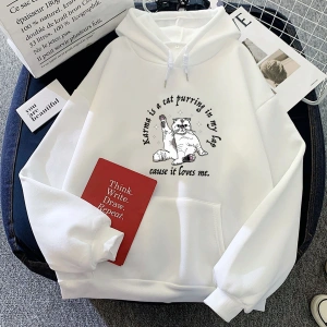 Beyaz Eras Turu Karma Bir Kedi Moda Hayvan JaponHoodies Harajuku An