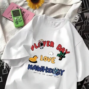 Beyaz Evrensel Karikatür Baskı Gevşek günlük Yaz Basit k T