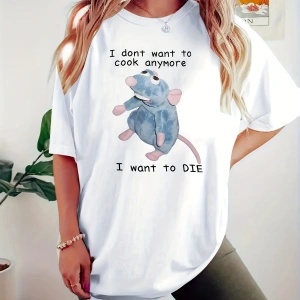 Beyaz Fare ve mektup baskı ekip boyun T-Shirt, İlkbahar & yaz için , g