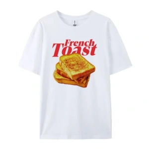 Beyaz Fransız Tost Grafik Tees Retro Kahvaltı Estetik streetwear üstleri Sevimli Foodie Göm