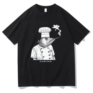 Beyaz Gil Sadece 86d Balık Tshirt Ahtapot Şef Komik/ Harajuku Yaz Üstleri U