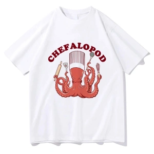 Beyaz Gil Sadece 86d Balık Tshirt Ahtapot Şef Komik/ Harajuku Yaz Üstleri U