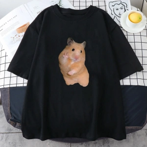 Beyaz Hamster Meme Kawaii Karikatür Grafik baskılı Yaz li l