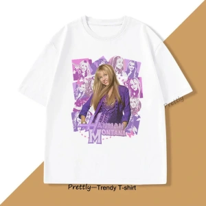 Beyaz Hannah Montana Baskı T Tee Sokak Üstleri Haraju