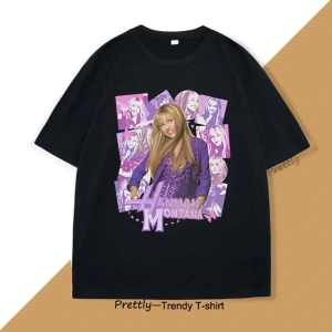 Beyaz Hannah Montana Baskı T Tee Sokak Üstleri Haraju