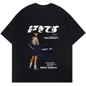 Beyaz Harajuku Japon Kanji Baskı TShirt Yaz Tees Tops Hip Hop str