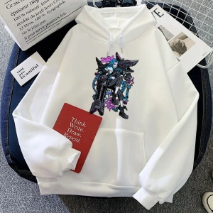 Beyaz Hoodie Jinx Arcane Game Printing Hooded Winter Fleece Sudadera Mujer Casual