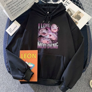 Beyaz Hoodies I Love Moo Deng Deng Kawaii Moletom Feminino kari