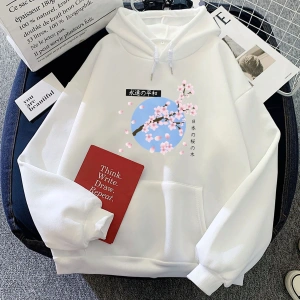 Beyaz Japon çiçeği Sakura grafik Hoodies sıcak rahat rahat po
