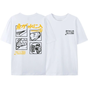 Beyaz Japon Retro Balık Gevşek BF Tarzı Çift Öğrenci Yarım kollu Üst