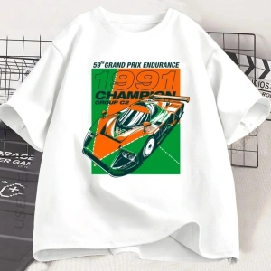 Beyaz Japon Tarzı 787B Yıldönümü Retro baskılı Yuvarlak Boyun