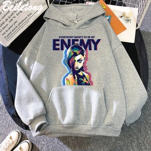 Beyaz Jinx Arcane Hoodie DÜŞMAN Serin Grafik Sudaderas S