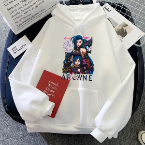 Beyaz Jinx Arcane Hoodies Hooded Long Sleeve Wo Female Casual Game Gr