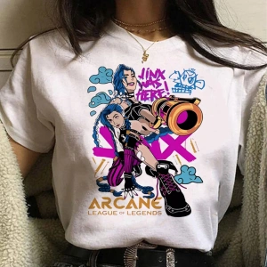 Beyaz Jinx Arcane Maymun Anime Cosplay Tees Unisex Grunge Estetik Ka