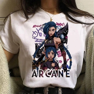 Beyaz Jinx Arcane Maymun Anime Cosplay Tees Unisex Grunge Estetik Ka