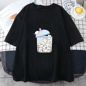 Beyaz Kabarcık Boba Süt Çay Baskılı Y2k Bluz 90s lar anlar Kad