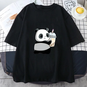 Beyaz Kabarcık Boba Süt Çay Yaz Yeni Sevimli Panda Baskı Düz