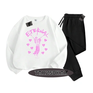 Beyaz Kapşonlu Eternal Detaylı ikili TAKIM