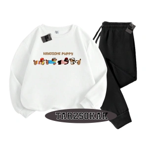 Beyaz Kapşonlu Handsome Detaylı ikili TAKIM