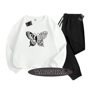 Beyaz Kapşonlu kelebek çiçek Detaylı ikili TAKIM