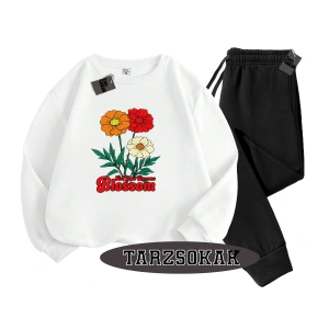 Beyaz Kapşonlu Let your dreams blossom Detaylı ikili TAKIM