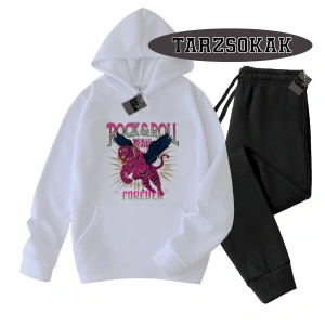 Beyaz Kapşonlu RockRoll Detaylı ikili TAKIM