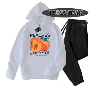 Beyaz Kapşonlu ŞEftali Detaylı ikili TAKIM